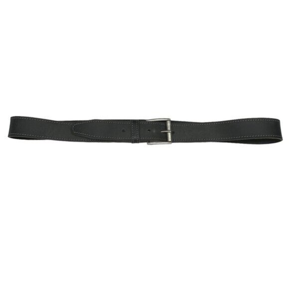 Buckle Men's 43"-47" Waist Belt Black Leather Casual Contrast Trim Silver Tone - Picture 2 of 6